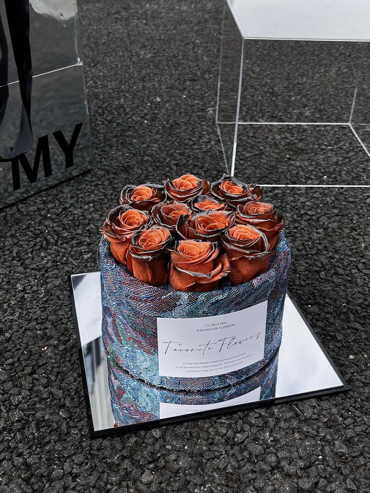 11 Roses Oil Painting Style Hug Bucket