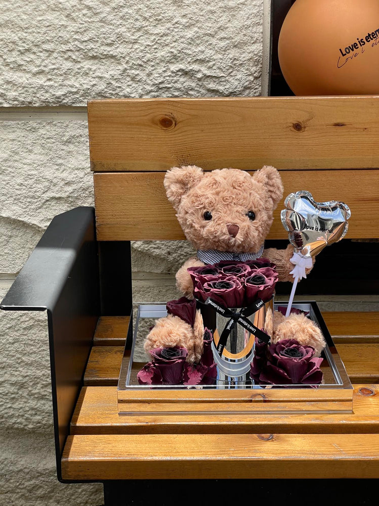 Balloons, Teddy Bear and Flowers