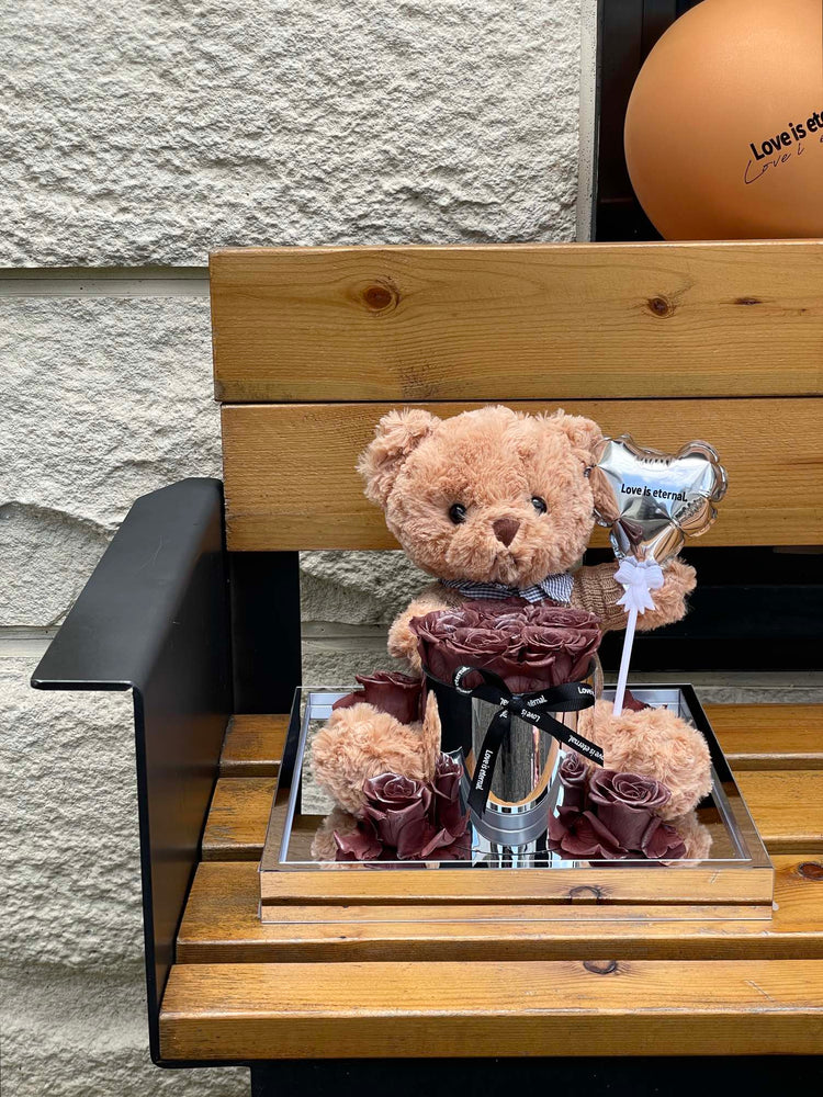 Balloons, Teddy Bear and Flowers