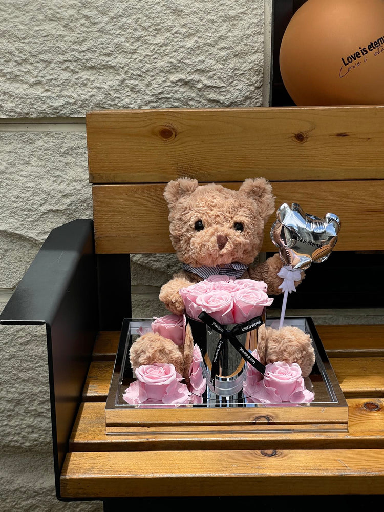 Balloons, Teddy Bear and Flowers