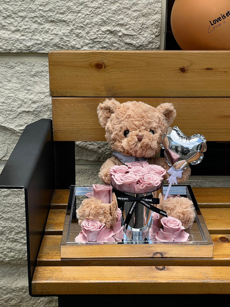 Balloons, Teddy Bear and Flowers