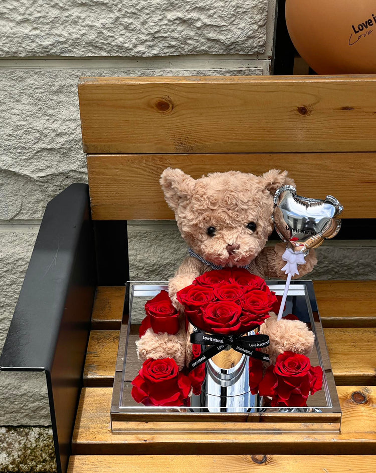 Balloons, Teddy Bear and Flowers