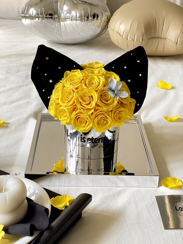 Yellow Rose Bow Hug Bucket