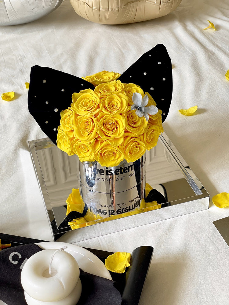 Yellow Rose Bow Hug Bucket